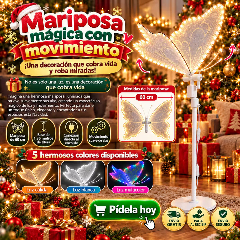 Mariposa Navideña LED con Movimiento Realista + Soporte de 1,35 m + Iluminación Decorativa