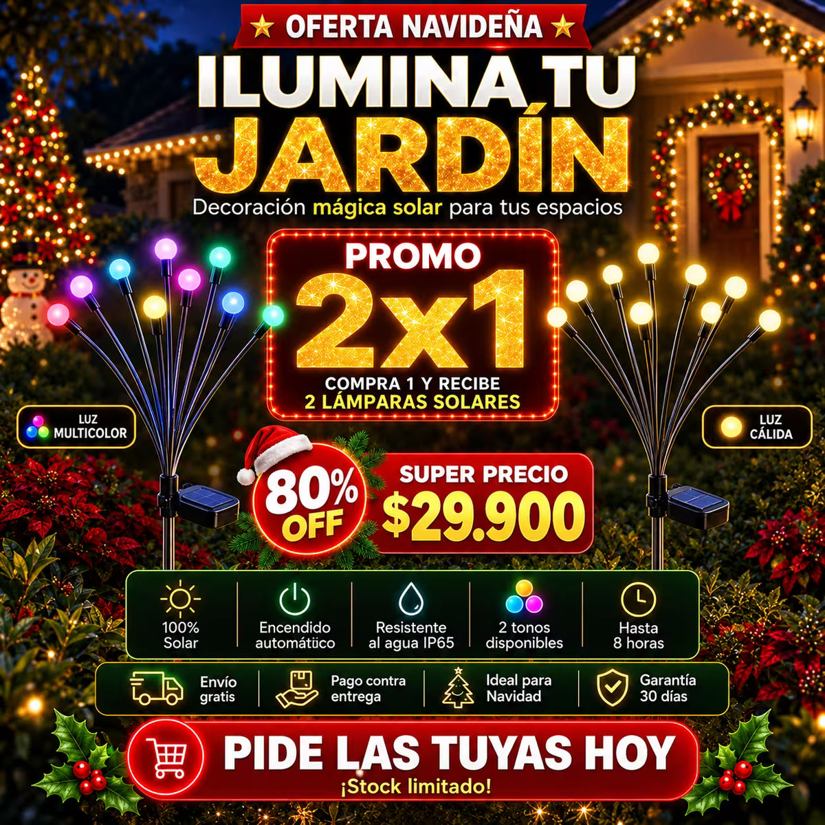 Luces Luciérnaga Solares Navideñas 2x1