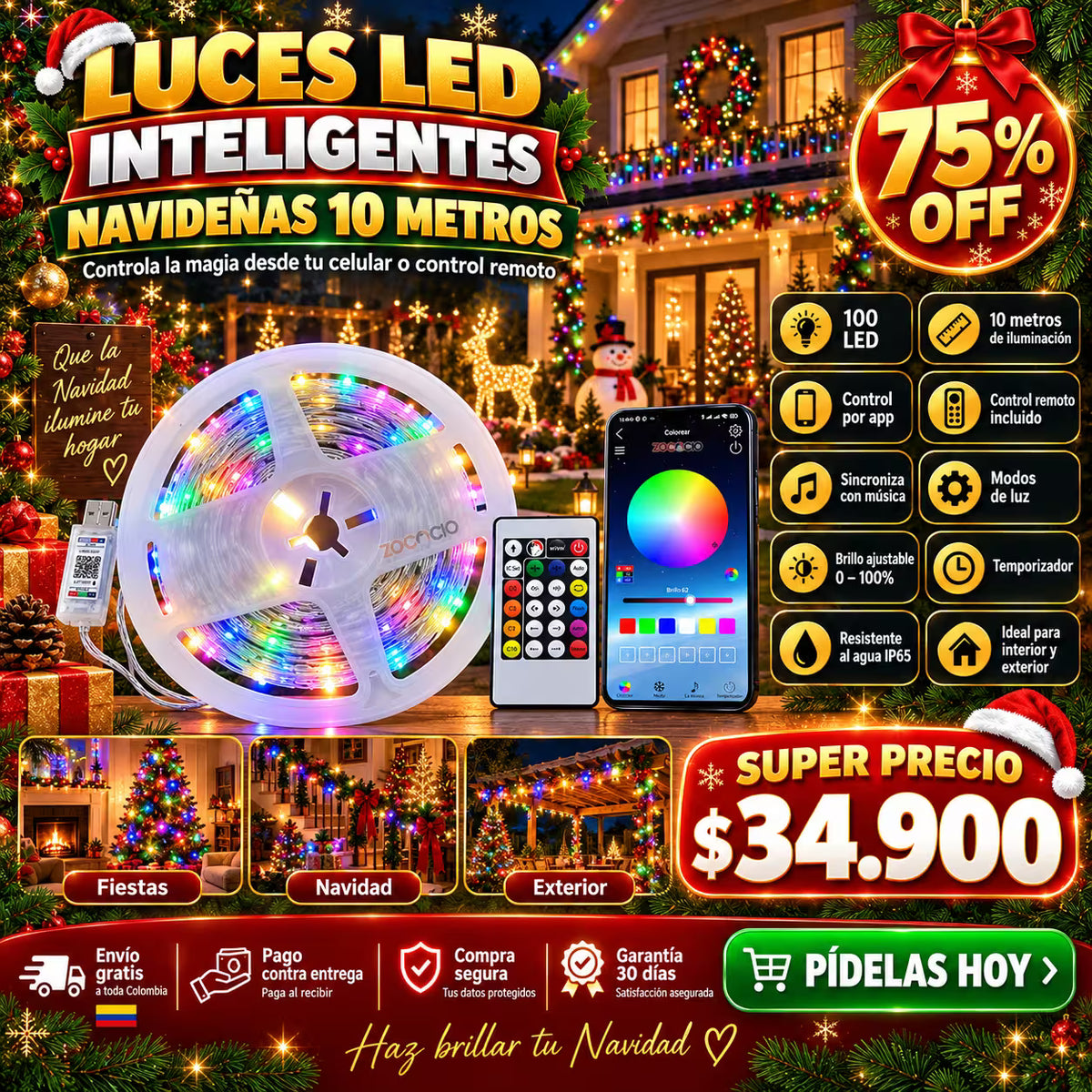 Tira LED Flexible Inteligente — App + Control Remoto