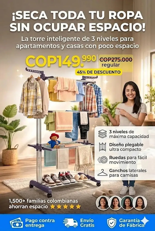 Tendedero Ropa Perchero Plegable 3 Nivel